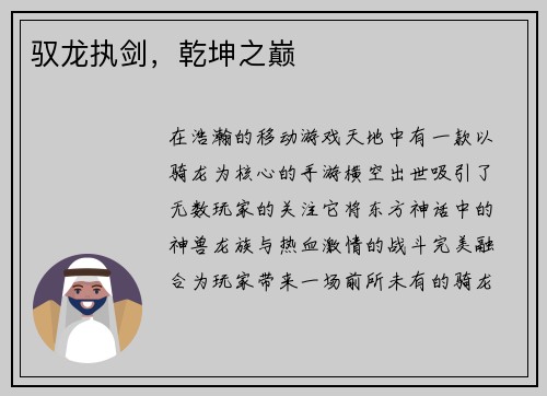 驭龙执剑，乾坤之巅